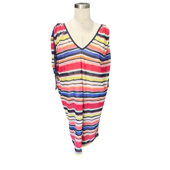 Anne Cole Women's Striped Mesh Swim Top Cover-Up Pink Multi size XS - Picture 12 of 12